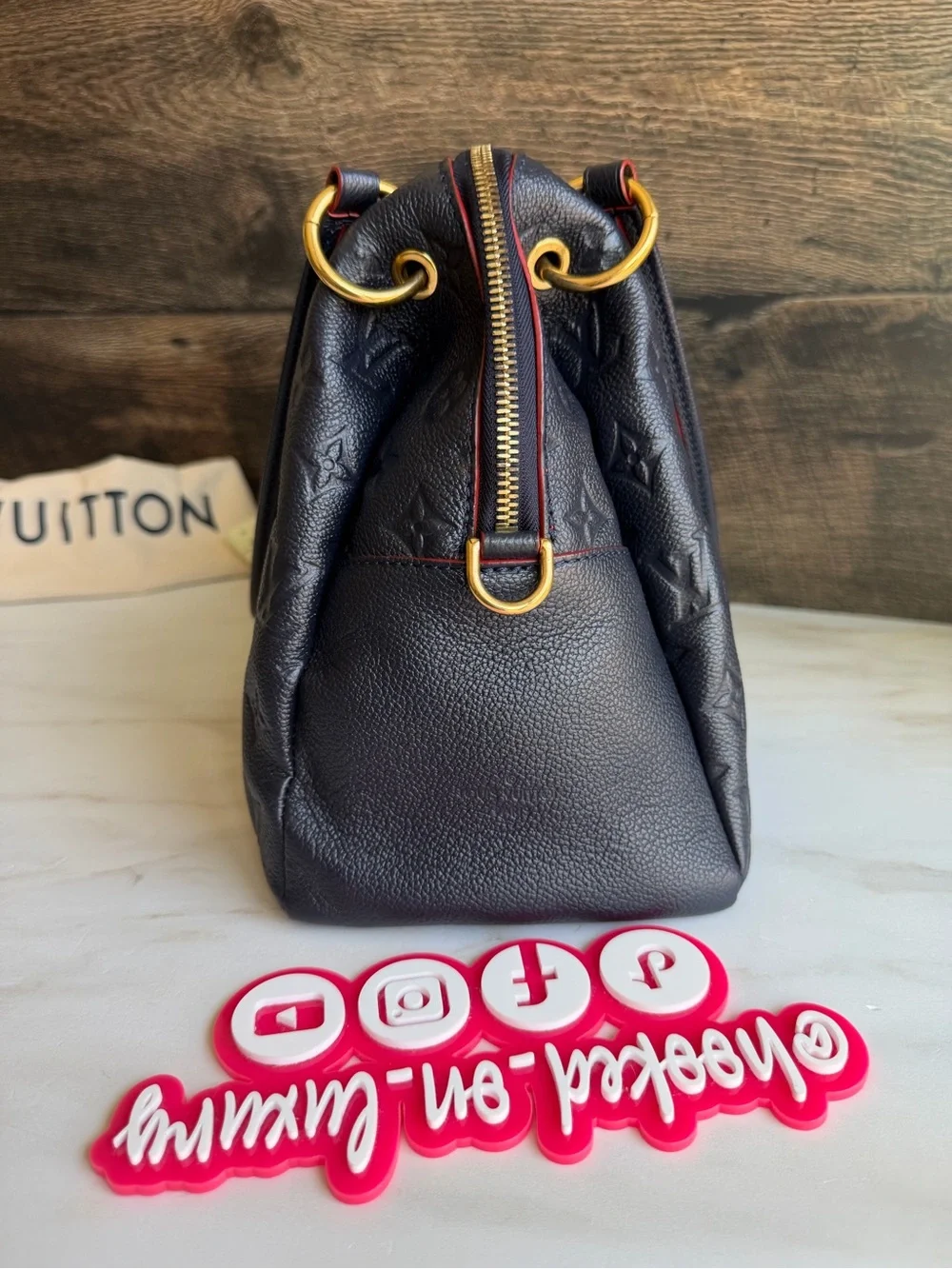 Authentic Louis Vuitton Ponthieu PM Navy & Red Empreinte Leather Handbag EUC